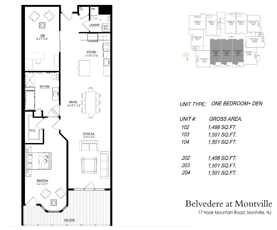 The Belvedere one bedroom plus den floor plan